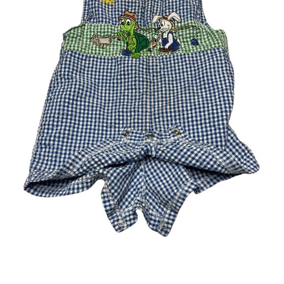 Baby Crew Jon Jon Romper Boys Blue Gingham Tortoise Hair Embroidered Size 18M - Picture 4 of 6